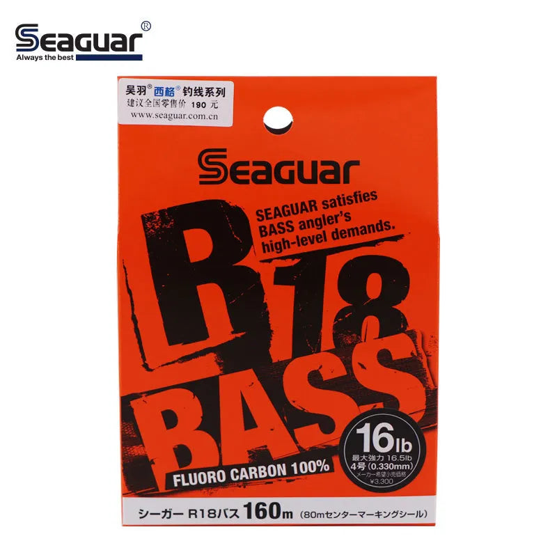 Braided Fishing Line for Spinning Reels-Seaguar R18 BASS Fluorocarbon Fishing Line 3LB-20LB 160m