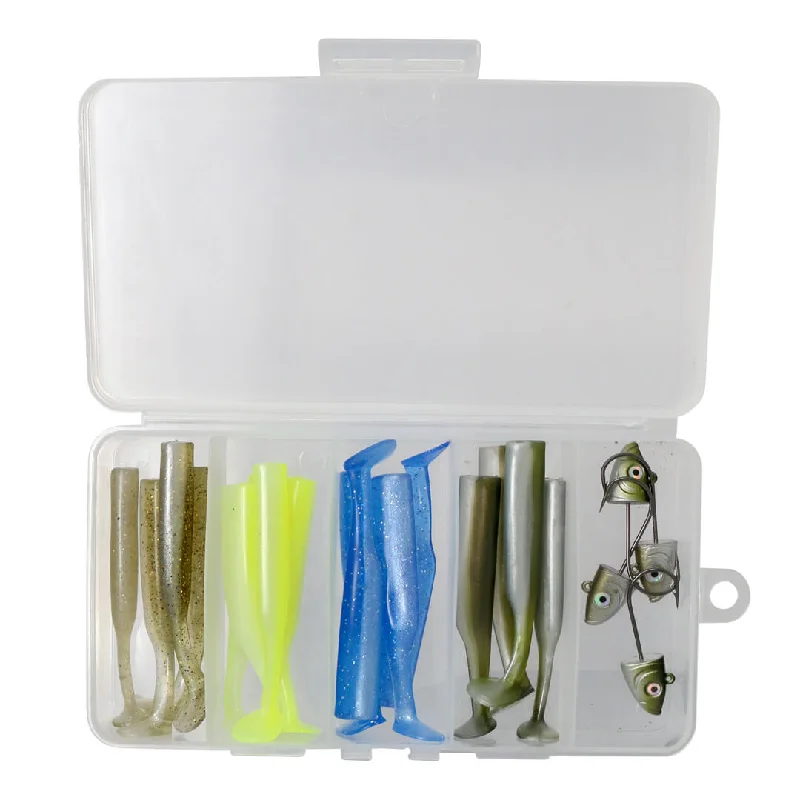 Jerkbait Lures-Axia Mighty Minnow Soft Fishing Lure Set With Tackle Box