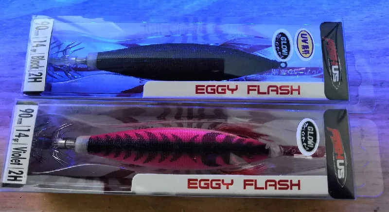 Large-mouth Bass Lures-Fishus Eggy Flash Squid Fishing Lures Bundle - Black and Violet Colours