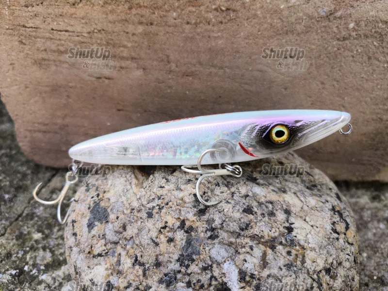 Rattle Lures-Fishus Lurenzo Espetit Silent Topwater Fishing Lure 14cm 32g White Flash