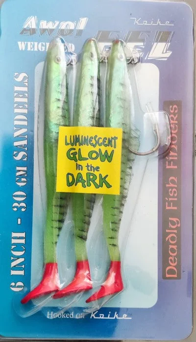 Kreelex Lures-Koike Awol Eels Luminous Sandeel Fishing Lures 6" 3 Per Pack