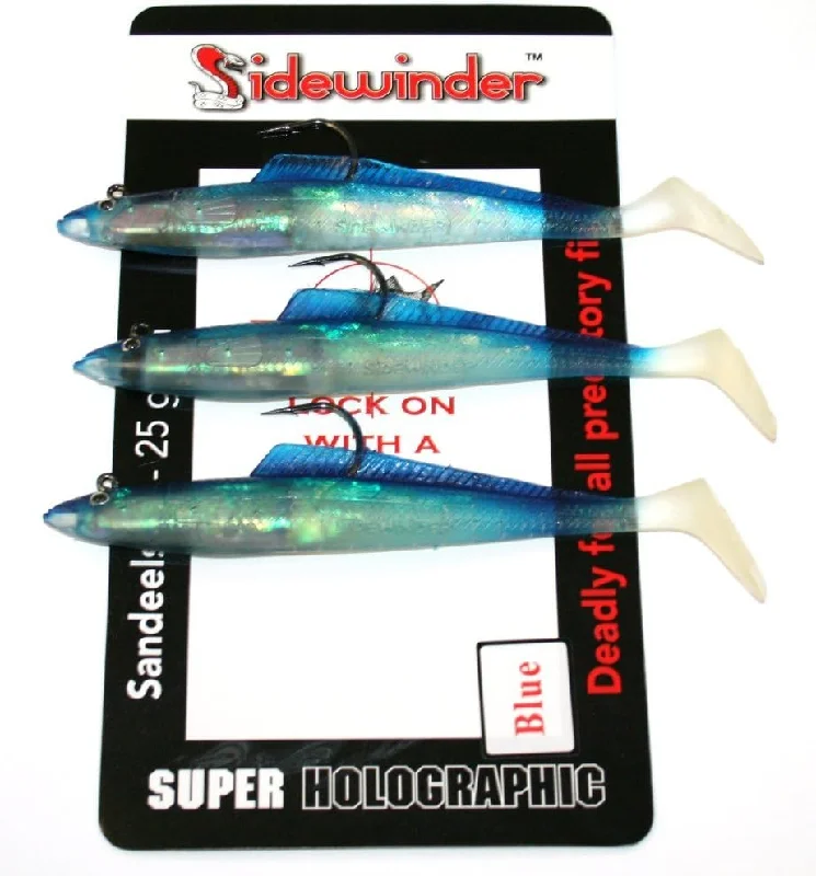 Natural Color Lures-Sidewinder Lures Super Holographic Sandeels | 6" | 25g Blue