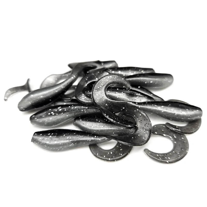 Soft Plastic Craw Lures-Black Minnow - Curly Tail Shad Body