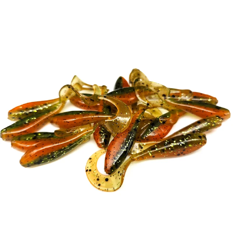 Plastic Worm Lures-Orange Perch - Curly Tail Shad Body