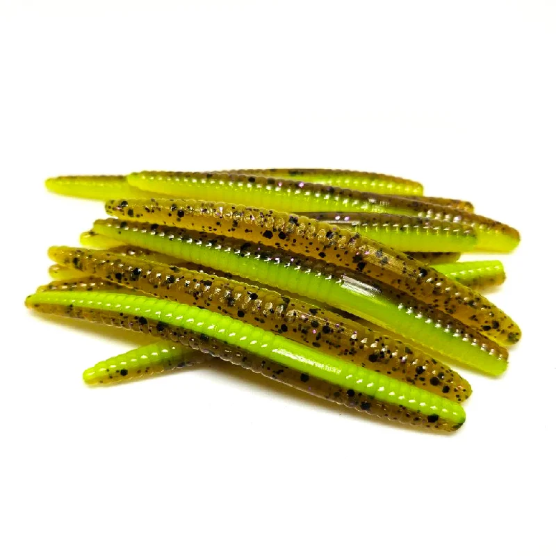 Pike Lures-Pumpkin Chartreuse - Mini Stick Worm