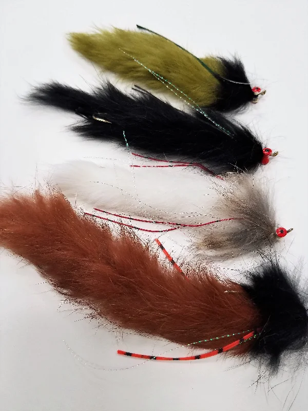 Epoxy Flies-Upper Delaware Chew Toy Selection - 4 Streamer Flies, String Leeches,  - 5" -  6" total length