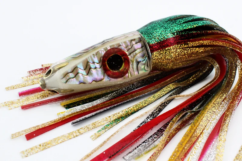 Slow-sinking Lures-9" Jetted Bullet with Mexican Green Abalone Shell, Handmade Eyes, and GLOW