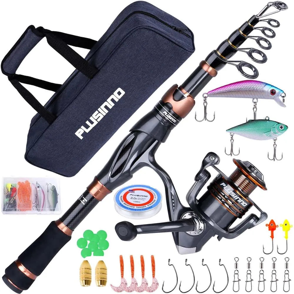 Travel Fishing Rods-PLUSINNO Eagle Hunting VII Fishing Rod and Reel Combo with Carrier Case