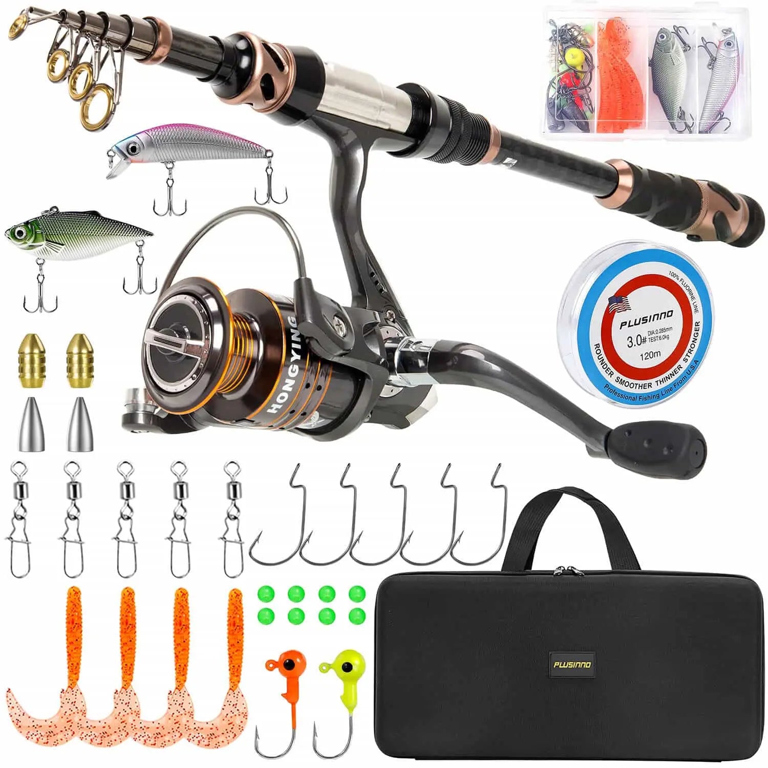 Freshwater Fishing Rods-PLUSINNO Eagle Hunting V Fishing Rod and Reel Combos with Carrier case