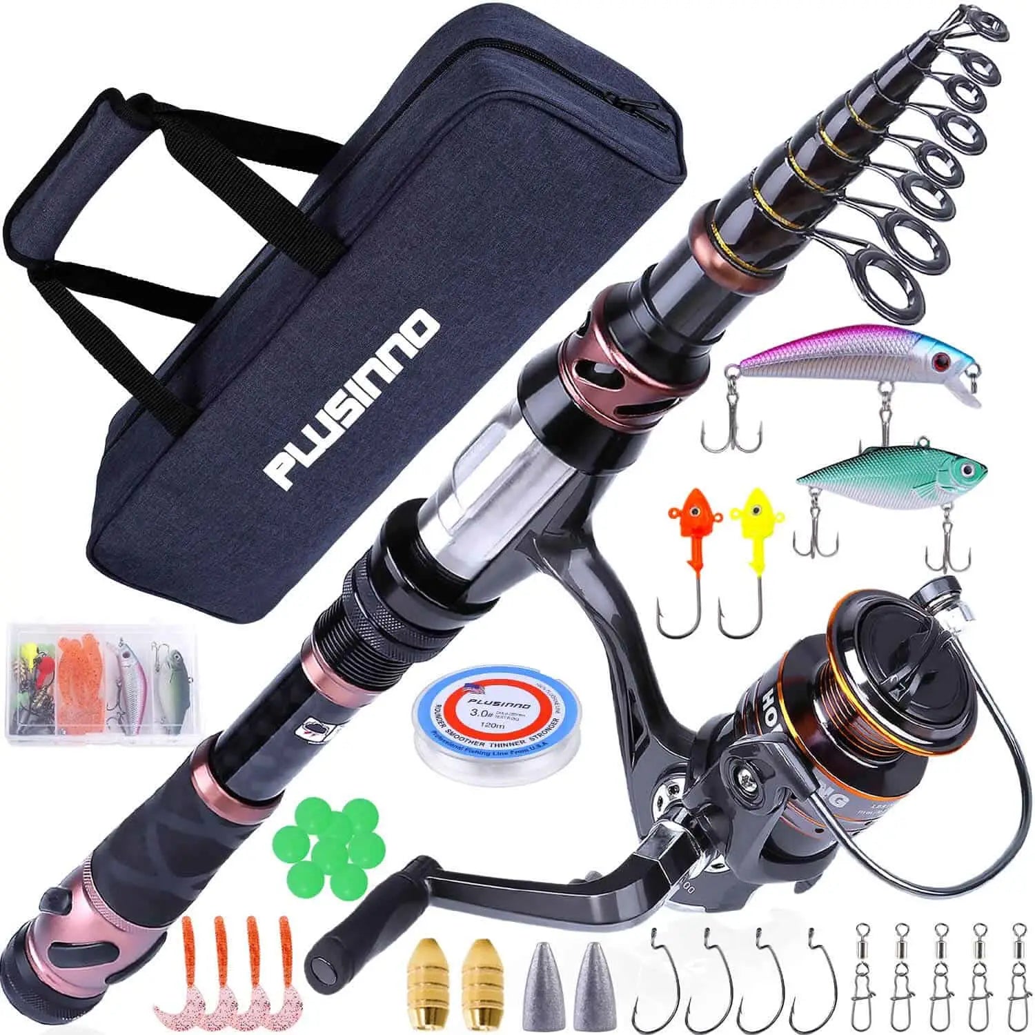 Saltwater Fishing Rods-PLUSINNO Eagle Hunting V Spinning Fishing Rod and Reel Combos with Carrier Case