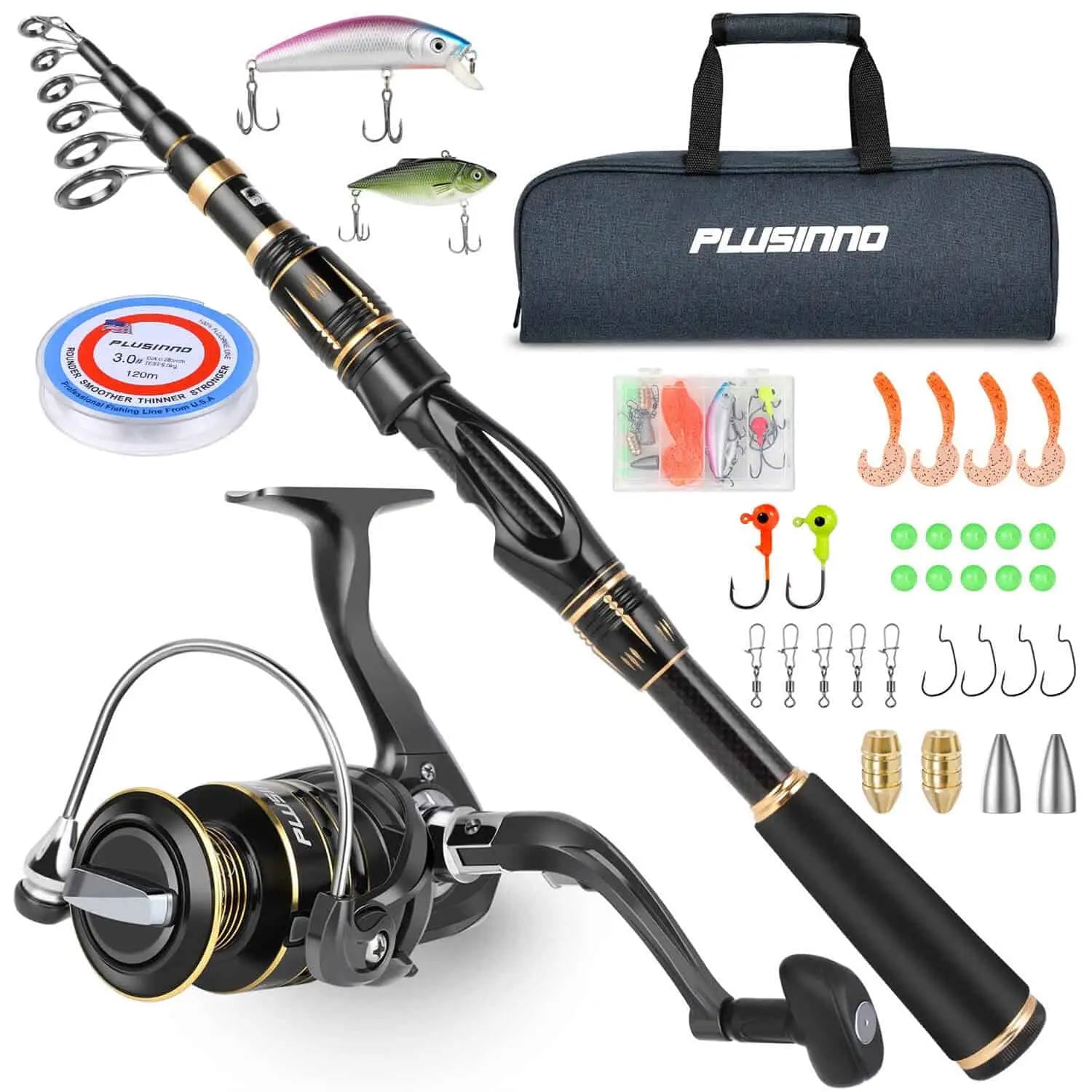 Telescopic Fishing Rods-PLUSINNO Eagle Hunting X Fishing Rod and Reel Combo with Carrier Case