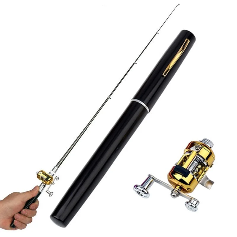 Freshwater Spinning Rods-Portable Pocket Telescopic Mini Fishing Pole Pen Shape Folded Fishing Rod with Reel Wheel