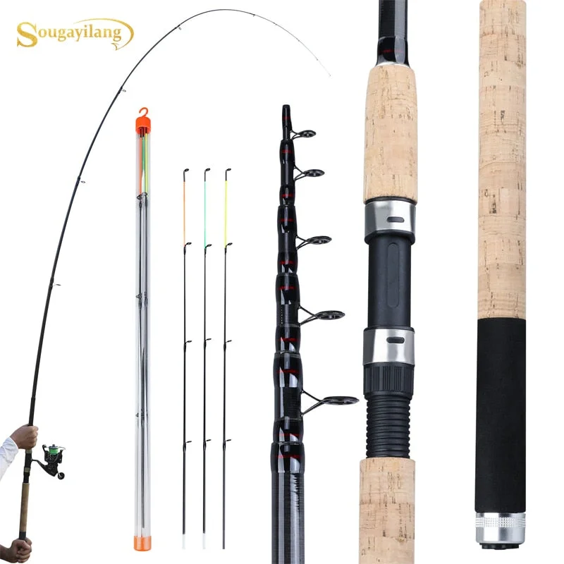 Carbon Composite Fishing Rods-Sougayilang Feeder Fishing Rod Telescopic Spinning/6 Sections Travel Rod 3.0 3.3 3.6m Pesca Carp Feeder 60-180g Pole Fish Tackle