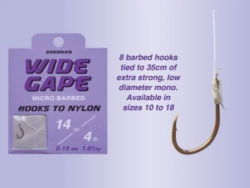 Snell Fish Hooks-Drennan Wide Gape Hooks to Nylon