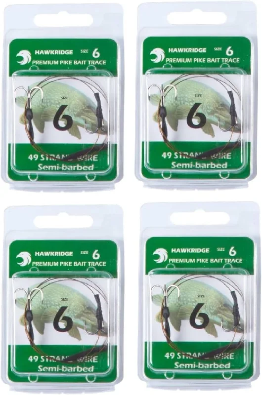 Bass Fishing Hooks with Coating-HAWKRIDGE -  Predator Semi-Barbed Pike Snap Tackle Double Hook Bait Rigs