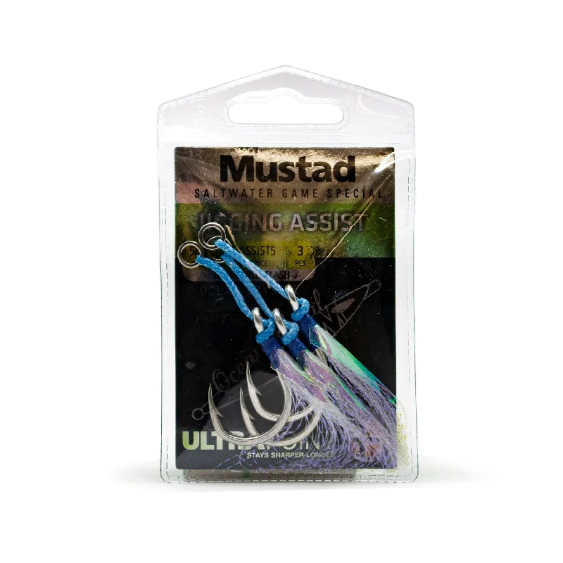 Fishing Hooks with Split Ring-Mustad J-Assist5 Ocean Crystal Assist Hooks